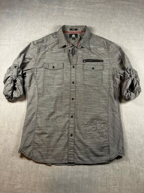 Rock & Republic Gray Pinstripe Button-Up Shirt with Red Trim